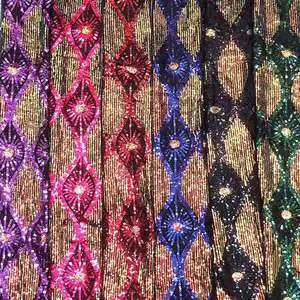 French Luxury Evening Party Dress Fabric Glitter Lace Geometric Colorful Sequin Embroidery Lace Fabric with Sequin