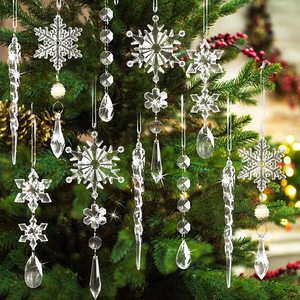 Christmas Festival Tree Decoration 10pcs Shiny Acrylic Snowflake Hanging Pendant Elk Angel Crystal Customized Size Decorations