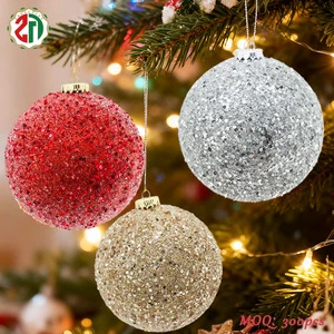 Wholesale Luxury Christmas Tree Red Silver Gold Glitter Ball Hanging Ornaments Xmas Tree Ball Indoor Holiday Party Decoration
