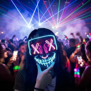LED Halloween Scary Funny Party Mask with EL Wire PVC Material Multi-color Options Glows in Dark Adult Use Long Battery Life