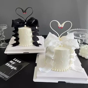 Plastic Black White Swan Cake Decoration Ornament Qixi Valentine's Day Theme Beautiful Flamingo Wedding Baking Wholesale