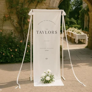 Factory Price Custom Gold Metal Frame Wedding Welcome Sign Stand Cloth Welcome Sign for Wedding