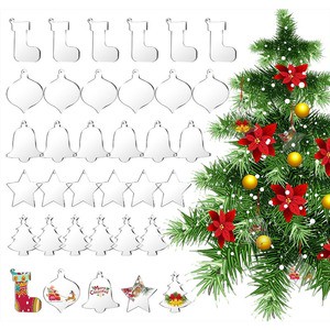 Clear Acrylic Flat Disc Christmas Tree Ornaments Xmas Winter New Year Party Hanging Decorations For Holiday Crafts