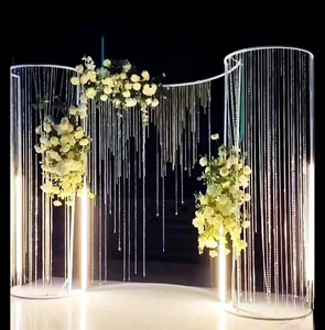 S 5/3m Wedding Arch Frame Crystal Beads Curtain Hanging Led Light Wedding Arch Wedding Decoration Backdrops Frame Metal Arch