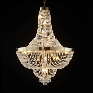 European Wedding Ceiling Glass Chandelier Decorative Hanging Gold Iron LED Lights Pendant for Home Hotel Layout Banquet Props