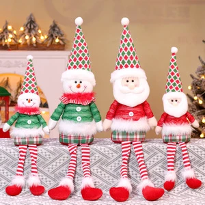 Christmas Decorations Long-Legged Santa Claus Elk Mouse Snowmen Sitting Hanging Plush Figurine Doll Ornaments