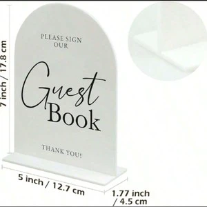 White Acrylic Wedding Sign Modern Ceremony Guest Book Display Plaque Reusable Customizable Text for Wedding Reception Table