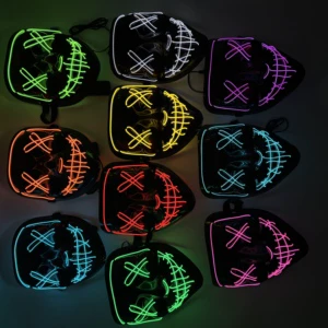 Professional Novelty Horror Party Masks LED Luminous Optic Fiber Scary Face Costume Accessory Halloween Clown Mask Durable PP 2x
