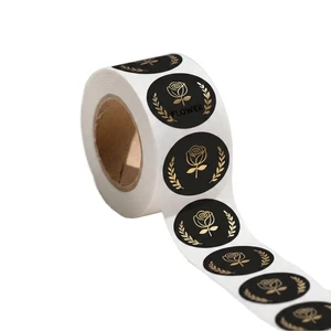 Majestic Pink Art Paper Sticker Gold Hot Stamping Rose Floral Pattern Elegant Wedding Favor Boutique Branding Solution