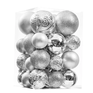 High Quality Diy 34pcs Shatterproof Plastic Silver White Custom Printed Combination Christmas Tree Hanging Ornaments Ball Set