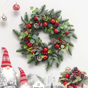 Factory Directly Sale Artificial Wreath With Plastic Balls And Pine Cone Home Decoration