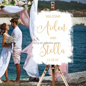 Personalized Name Welcome to Romantic Painted Elegant Gold Font Wedding Signs for Ceremony Decor