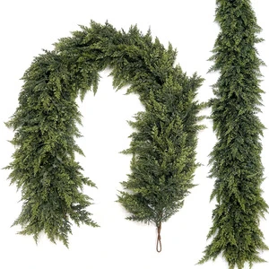 9ft Soft Touch Rubber Cypress Leaves Wreath Holiday Home Vines Ivy Faux Christmas Cedar Garland for Room Decoration