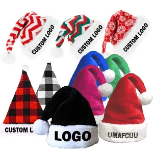 Personalised Christmas Hat Cap with Pom-pom Custom Printed Embroidery Logo Velvet Black Blue Red Green Winter Santa Claus Hat