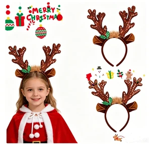 Christmas Reindeer Antlers Headband Bulk Pack Soft Reusable Fabric Plastic Hair Accessories For Xmas Party Photo Booth Props