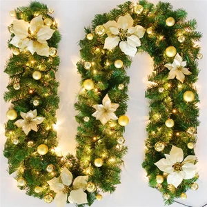 2.7m Eco-friendly Handmade Christmas LED Rattan Garland Green Decorative Artificial Xmas Tree Banner Wreath Decoration