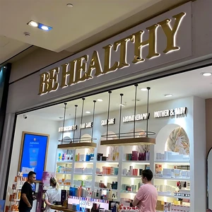 Custom Outdoor Champagne Gold Logo Illuminated Storefront Signage Metal Letter Backlit LED Sign
