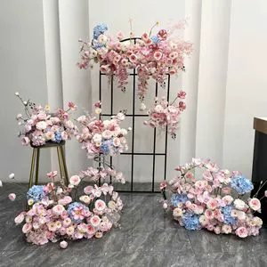New Design Wedding Decoration Silk Flowers KT Board Wall Hanging Photography Background Set With Floor Arrangement