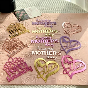 New Cake Decorating Supplies Shining Heart Acrylic Mirror Cake Topper for Mom on Mother's Day
