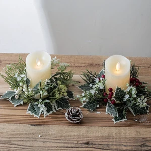 Factory OEM Christmas Candle Ring Wreath Artificial Holly Red Berry Flower with Red Berries for Farmhouse Winter Holiday Decor