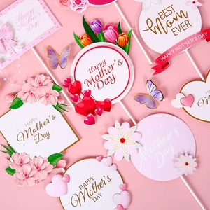 Mother's Day Cake Decorative Double Bronzing Flower Happy Mother's Day Cake Plug-in