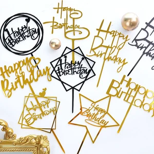 Customizable Birthday Cake Decoration Black Gold Acrylic Cake Topper Party Baking Cake Decoration Supplies Happy Birthday