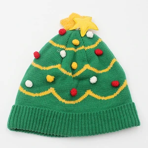 Adult Kids Winter Warm Christmas Decors Green Tree Knitted Christmas Beanie Xmas Hats Santa Hat