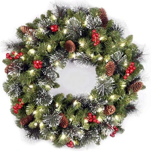 Cross-Border Christmas PVC Pine Cone Wreath Outdoor Wall Hanging Decorated with Rattan Decorative Wreaths & Swags