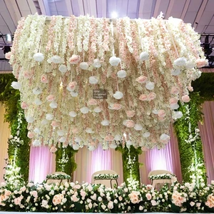 GNW High Quality Square Artificial Drooping Wisteria Hanging Flower Silk Cloth Wedding Backdrop Ceiling Decoration With Stand