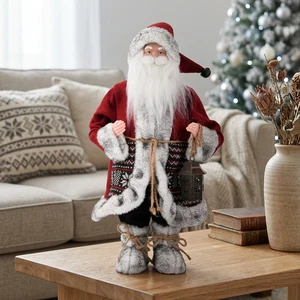 Swiss Chalet Red Fleece Nordic Standing Santa Claus Doll Figurine For Christmas Holiday Supplies