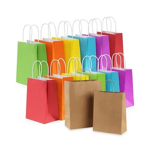 Kraft Paper Gift Bags Drawstring Handles Rainbow Colors for Weddings Birthdays Promotions Party Supplies | Recycled Materials