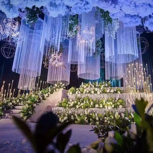 Wedding Hotel Decoration Supplies Silver Wire Ceiling Tassel Partition White Drapes Glitter String Curtain