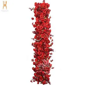 Hot Sale Wedding Table Floral Aisle Artificial Pink Red White RoseFlower Runner For Party Wedding Event Decoration