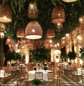 Large Rattan Decorative Lantern Wedding Reception Decor Wicker Pendant Light Shade Deep Dome Design Event Ceiling Lamp