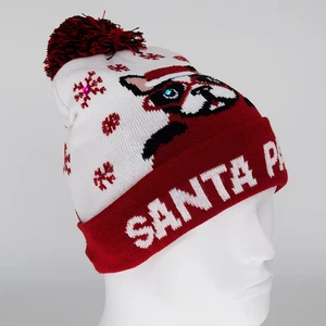 Christmas Themed Pom Pom Beanie Festive Jacquard Knit Winter Hat for Holiday Gifts and Party Wear