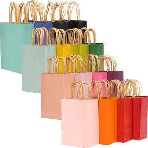 Custom Colorful Kraft Paper Gift Bag with Twisted Handle for Birthday Wedding Party