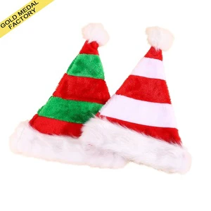 High Quality Christmas Elf Hat in Red Green White-Plush Striped Splicing Decorative Gift Adjustable Printed Christmas Hat Decor