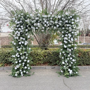 New Design White Square Arch with Roll-Up Cloth Back Artificial Faux Decorative Rose Flowers for Wedding Backdrop