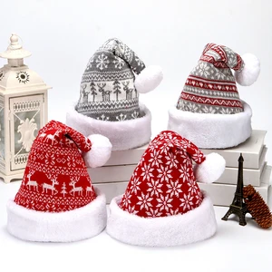 Adult Winter Warm Red Gray Christmas Santa Knit Hat 100% Polyester Party