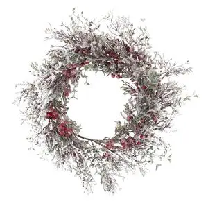 Natale Wall Hanging Decor Frosted Christmas Decoration Wreath with Red Berries and Twigs Snowy Christmas Wreath