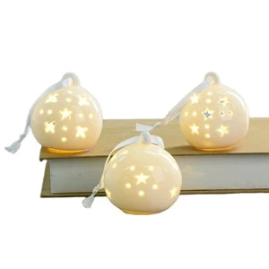Hanging Small Christmas Ball With Led Lighted Ceramic Balls