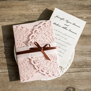 Custom Fancy Design Flowers Laser Cut Wedding Invitation Decorating Invitations With Envelopes and Ribbon