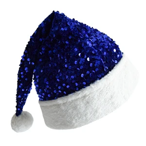 Blue Sequin Christmas Hat with White Fur Festive Holiday Party Decorations Family Home Accessories