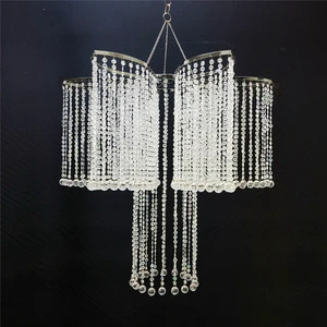 Acrylic Beaded Chandelier Lampshade Hanging Flower Frame Chandeliers with Acrylic Jewel Droplet for Wedding Event Ceiling Decor