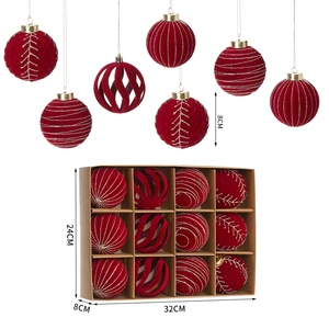 Cross-Border New Flocked 2025 Christmas Ball Set 12 Pieces Christmas Tree Ornaments Hanging Balls Holiday Venue Decoration Props