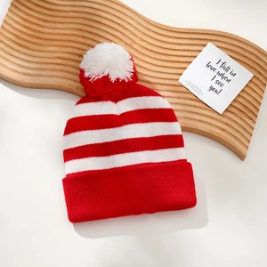 Red Beanie with Pom Pom Christmas Hat Winter Hat Knit Cap for Men Women Holiday Party Xmas Accessories Decoration