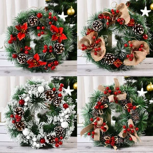 LINGKAI 30cm Artifical Christmas Wreath Hanging Xmas Ornaments Pine Garland For Holiday Front Door Sign Decor