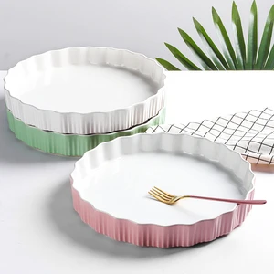 Wholesale Kitchen Round Shape Pie Pan Bakeware Ceramic 11 Inch Cake Pizza Dessert Baking Plate Dish
