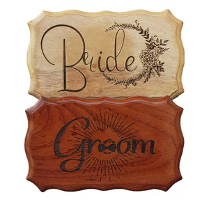 Engraved Walling Hanging Bride and Groom Wooden Wedding Sign for Desk Stand Use