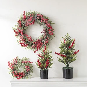Handmade Hanging Decorative 25 35 50cm Wreath Red Berries Christmas Wreaths Garland Ornaments With Christmas Wreath